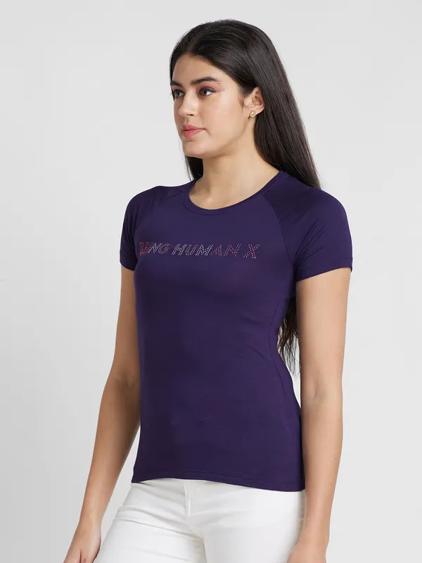 Being Human Clothing Women slim Fit Crew Neck T-Shirts-Navy