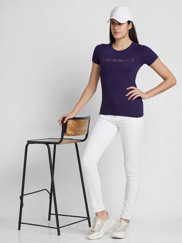 Being Human Clothing Women slim Fit Crew Neck T-Shirts-Navy