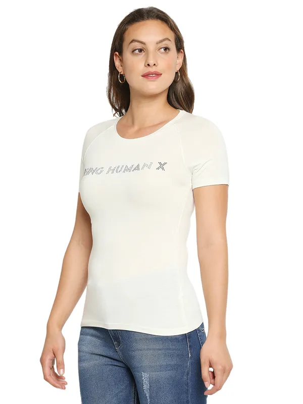 Being Human Clothing Women slim Fit Crew Neck T-Shirts-White