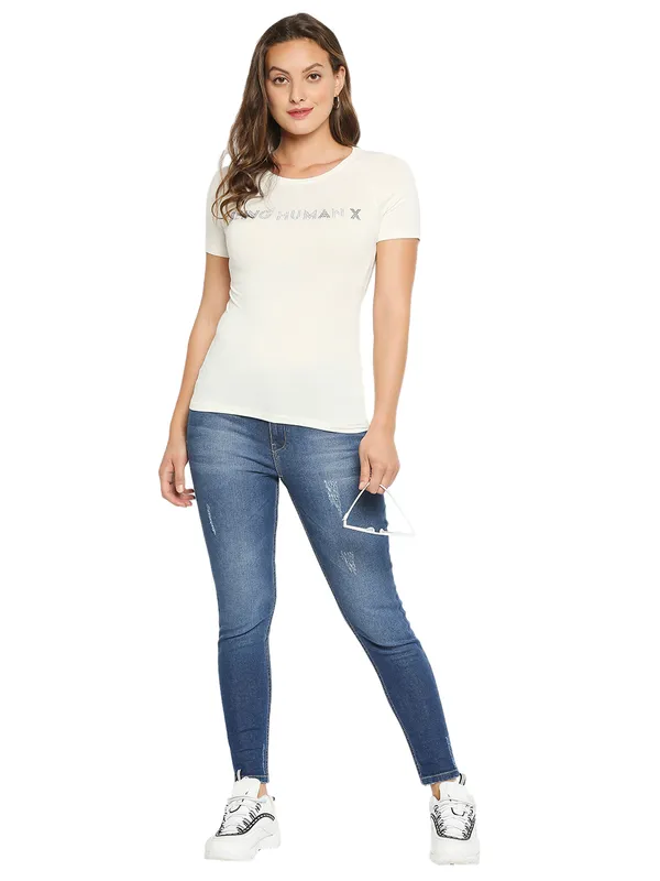 Being Human Clothing Women slim Fit Crew Neck T-Shirts-White