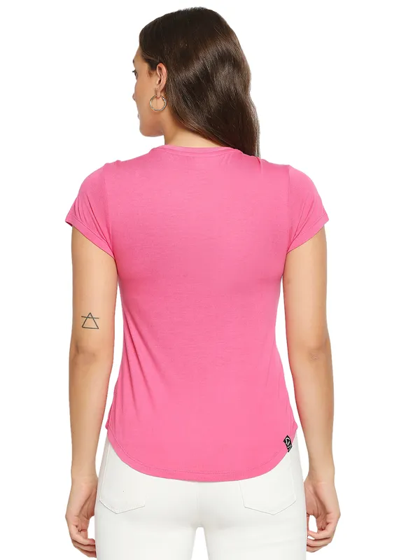 Being Human Clothing Women Easy Fit Crew Neck T-Shirts-Hot Pink