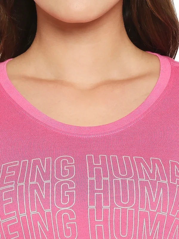 Being Human Clothing Women Easy Fit Crew Neck T-Shirts-Hot Pink