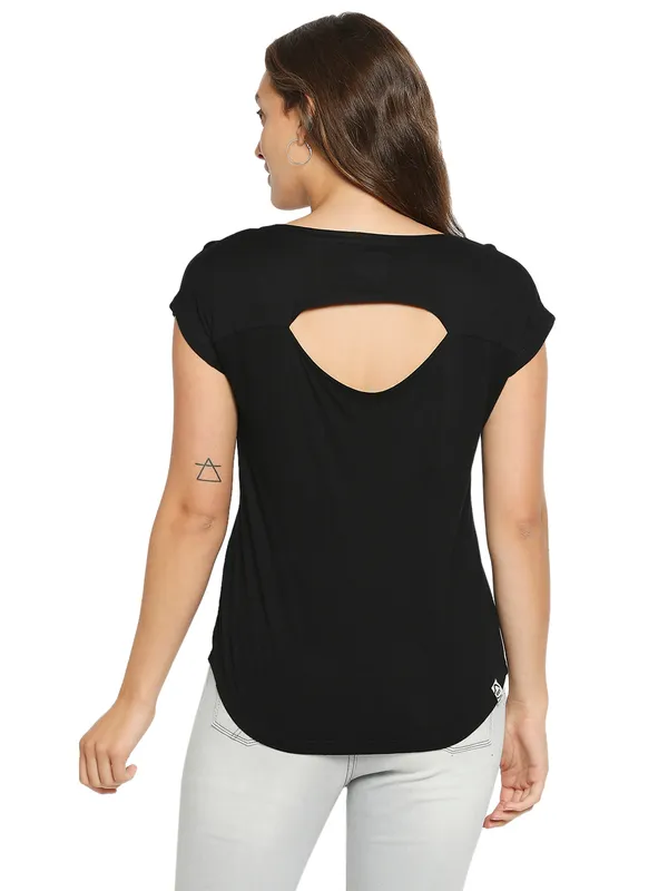Being Human Clothing Women Easy Fit Crew Neck T-Shirts-Black