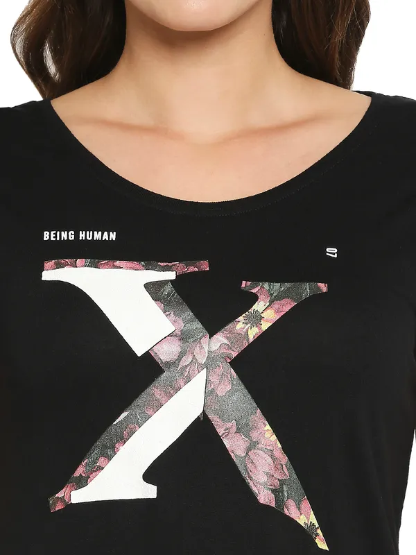 Being Human Clothing Women Easy Fit Crew Neck T-Shirts-Black
