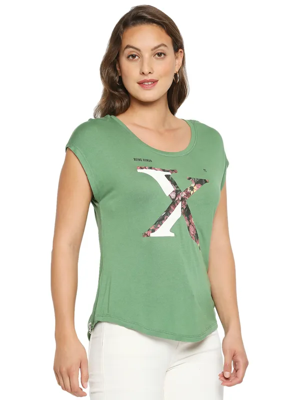 Being Human Clothing Women Easy Fit Crew Neck T-Shirts-Turnip Green