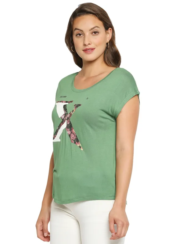 Being Human Clothing Women Easy Fit Crew Neck T-Shirts-Turnip Green