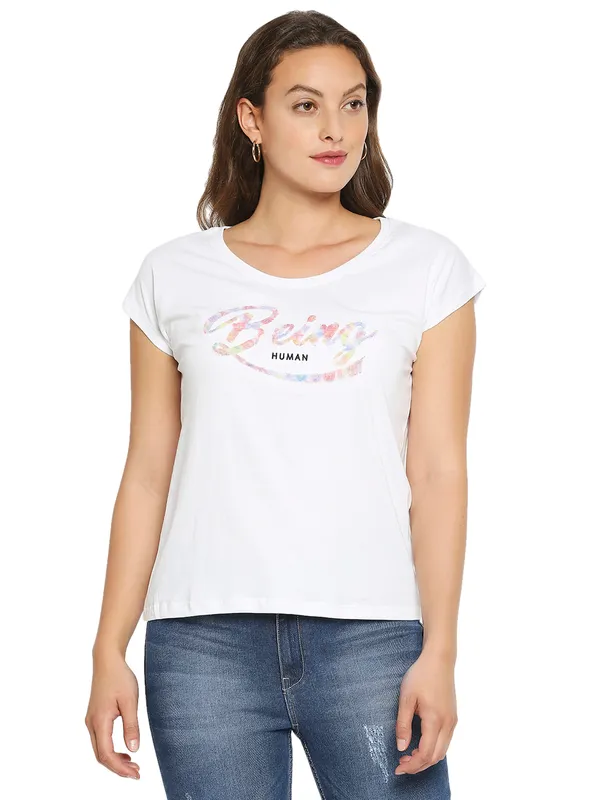 Being Human Clothing Women Easy Fit Crew Neck T-Shirts-White