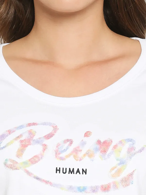 Being Human Clothing Women Easy Fit Crew Neck T-Shirts-White