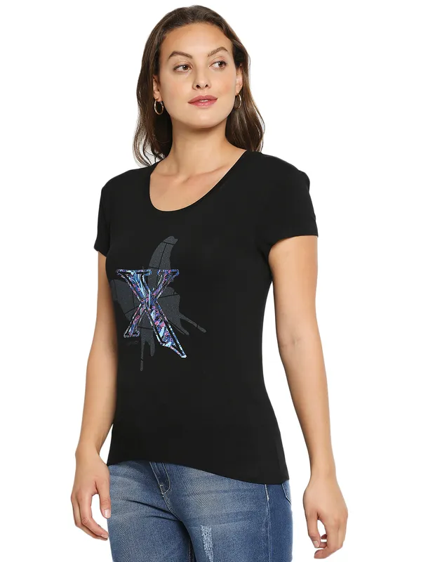 Being Human Clothing Women Easy Fit Crew Neck T-Shirts-Black