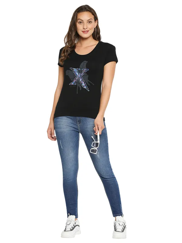 Being Human Clothing Women Easy Fit Crew Neck T-Shirts-Black