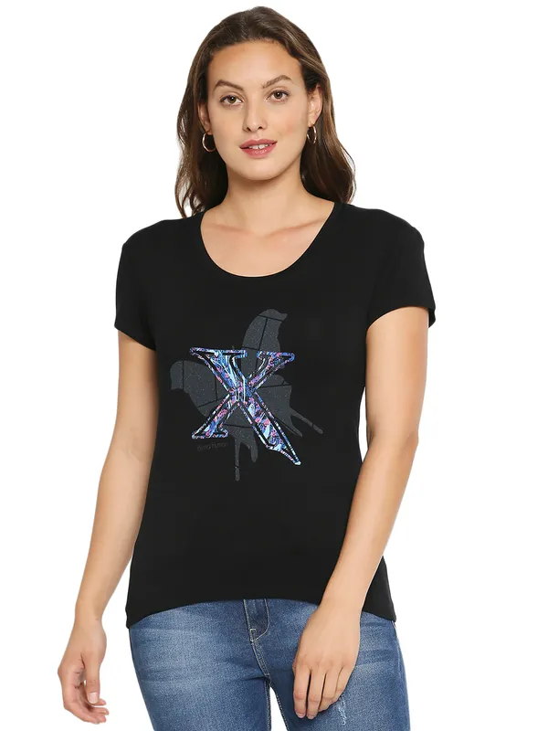 Being Human Clothing Women Easy Fit Crew Neck T-Shirts-Black
