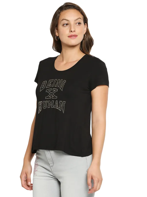 Being Human Easy Fit Women Crew Neck T-Shirts-Black