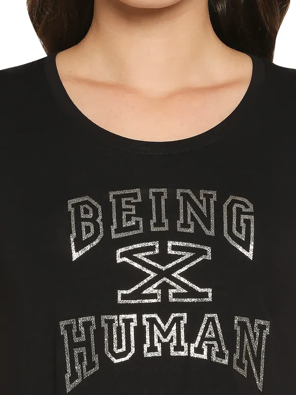 Being Human Easy Fit Women Crew Neck T-Shirts-Black