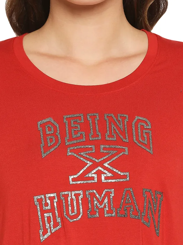 Being Human Easy Fit Women Crew Neck T-Shirts-Oxy Fire Red