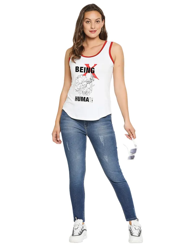 Being Human Easy Fit Women Crew Neck T-Shirts-White