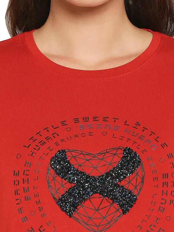 Being Human Boxy Fit  Women Crew Neck T-Shirts-Oxy Fire Red