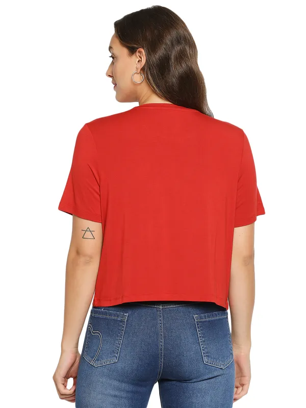 Being Human Boxy Fit  Women Crew Neck T-Shirts-Oxy Fire Red