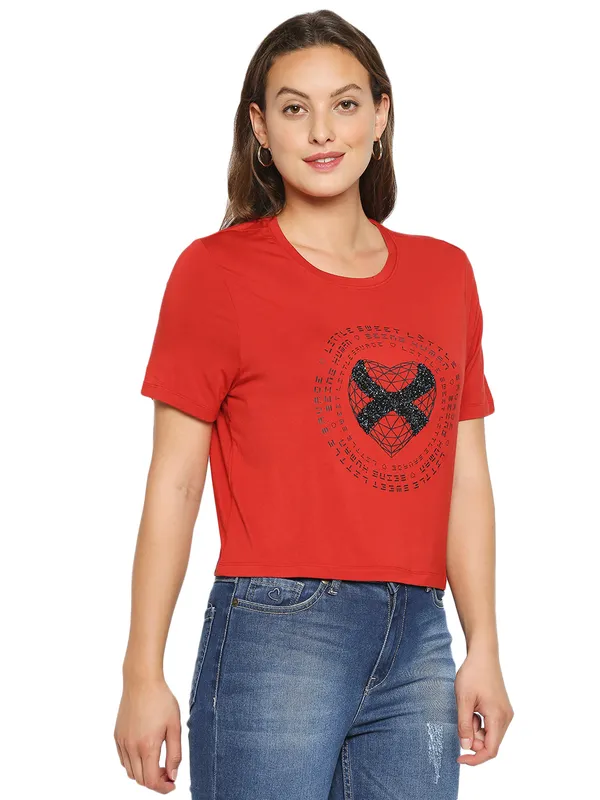 Being Human Boxy Fit  Women Crew Neck T-Shirts-Oxy Fire Red