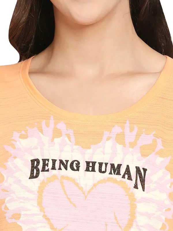 Being Human Clothing Women Easy Fit Crew Neck T-Shirts-Cantaloupe