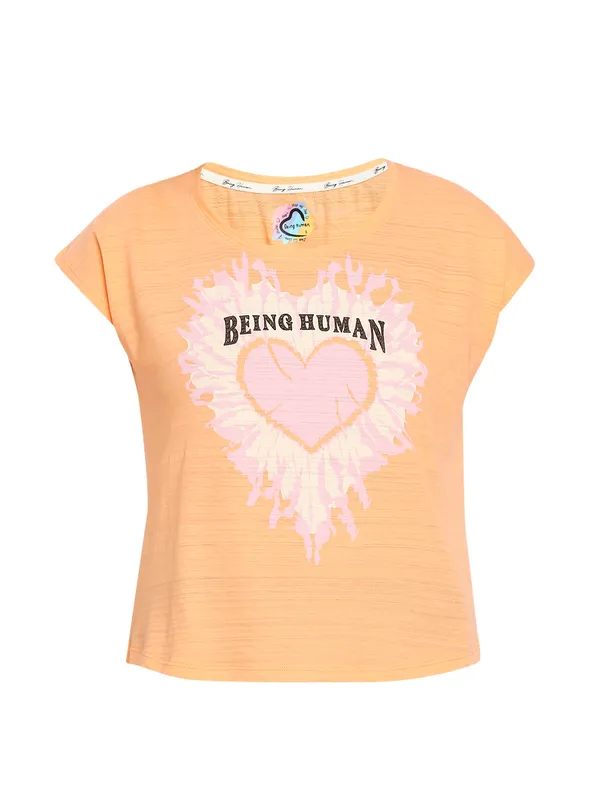 Being Human Clothing Women Easy Fit Crew Neck T-Shirts-Cantaloupe