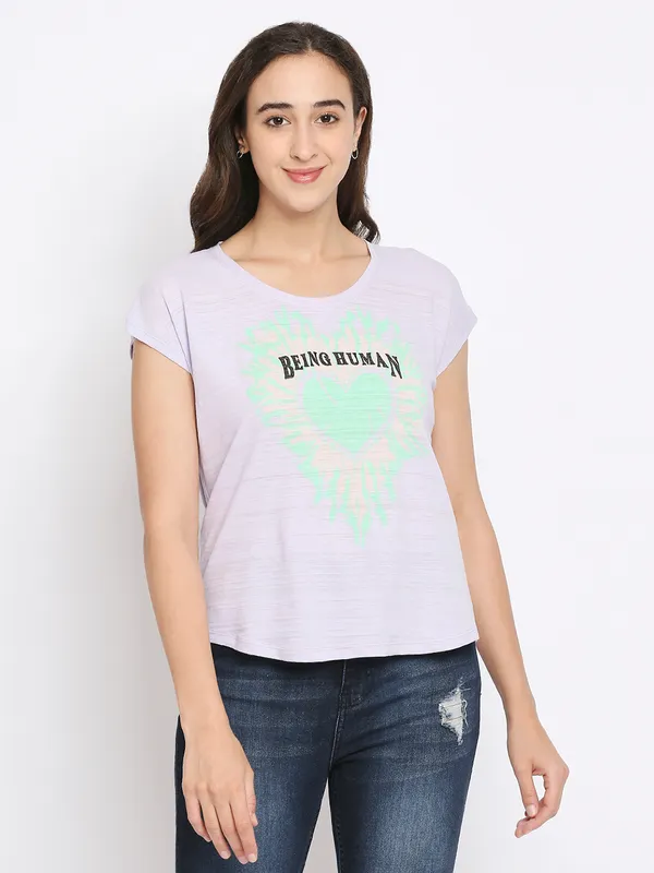 Being Human Clothing Women Easy Fit Crew Neck T-Shirts-Pastel Lilac