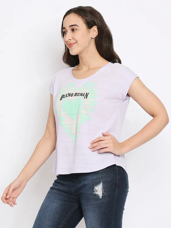 Being Human Clothing Women Easy Fit Crew Neck T-Shirts-Pastel Lilac