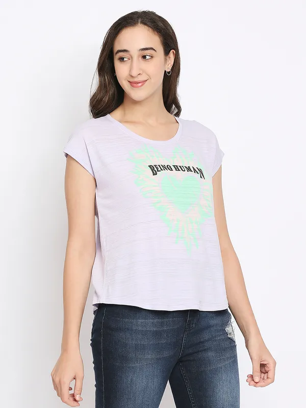 Being Human Clothing Women Easy Fit Crew Neck T-Shirts-Pastel Lilac