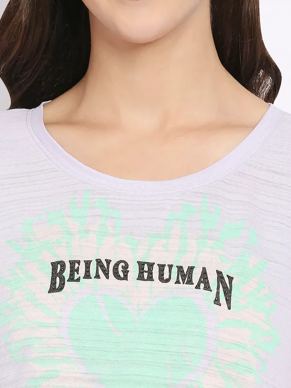 Being Human Clothing Women Easy Fit Crew Neck T-Shirts-Pastel Lilac