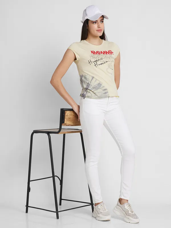 Being Human Clothing Women Crew Neck T-Shirts-Sand color