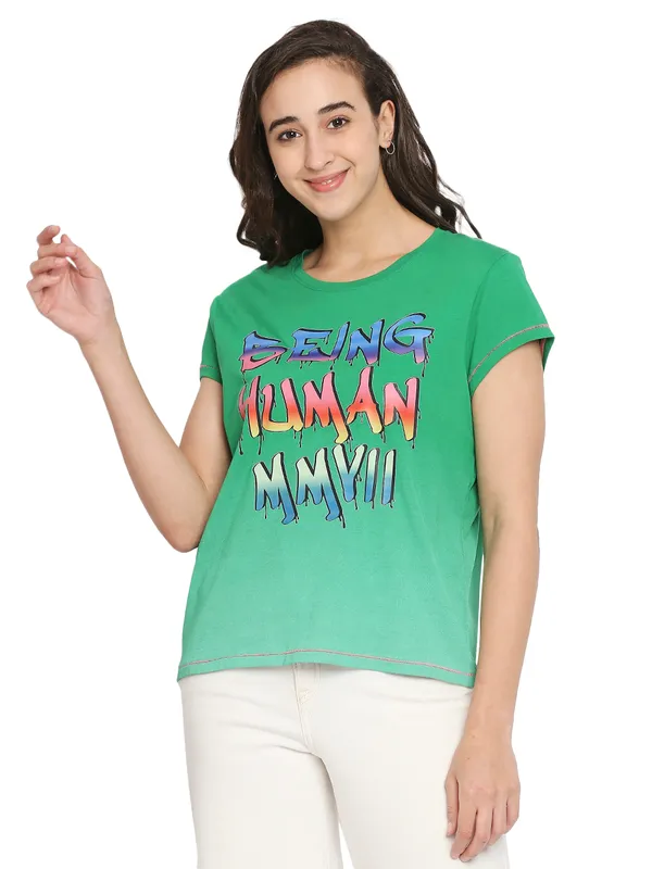 Being Human Easy Fit  Women Crew Neck T-Shirts-Jolly Green