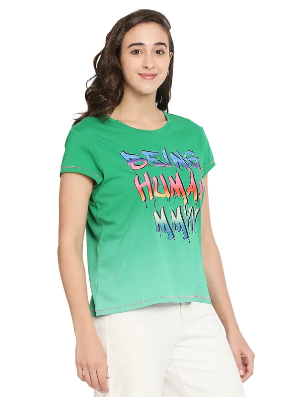 Being Human Easy Fit  Women Crew Neck T-Shirts-Jolly Green