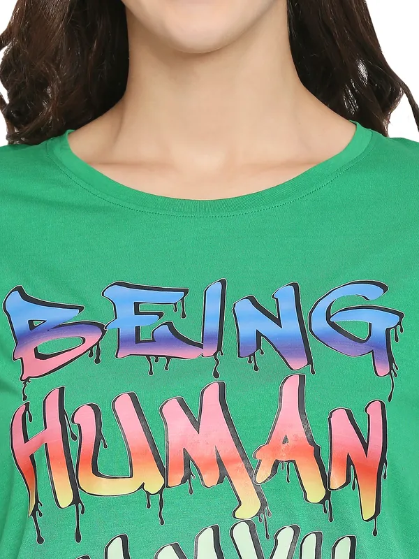 Being Human Easy Fit  Women Crew Neck T-Shirts-Jolly Green