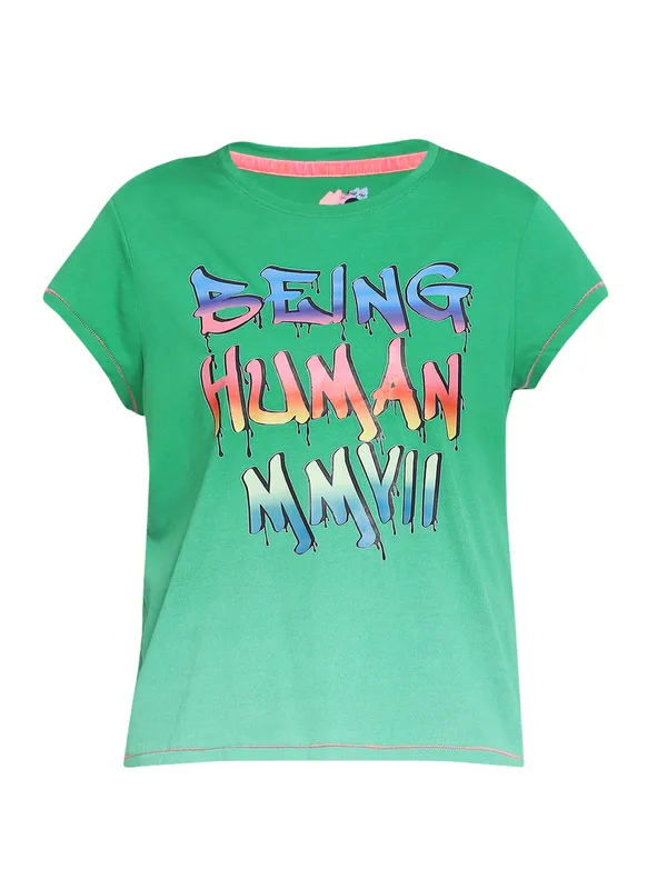 Being Human Easy Fit  Women Crew Neck T-Shirts-Jolly Green