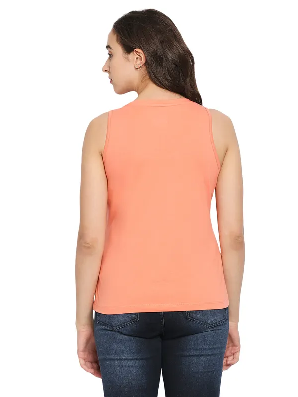 Being Human Clothing Women Semi Tank Fit Crew Neck T-Shirts-Geranium