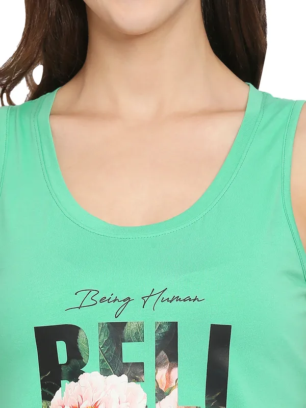 Being Human Semi Tank Fit Women Crew Neck T-Shirts-Mint Green