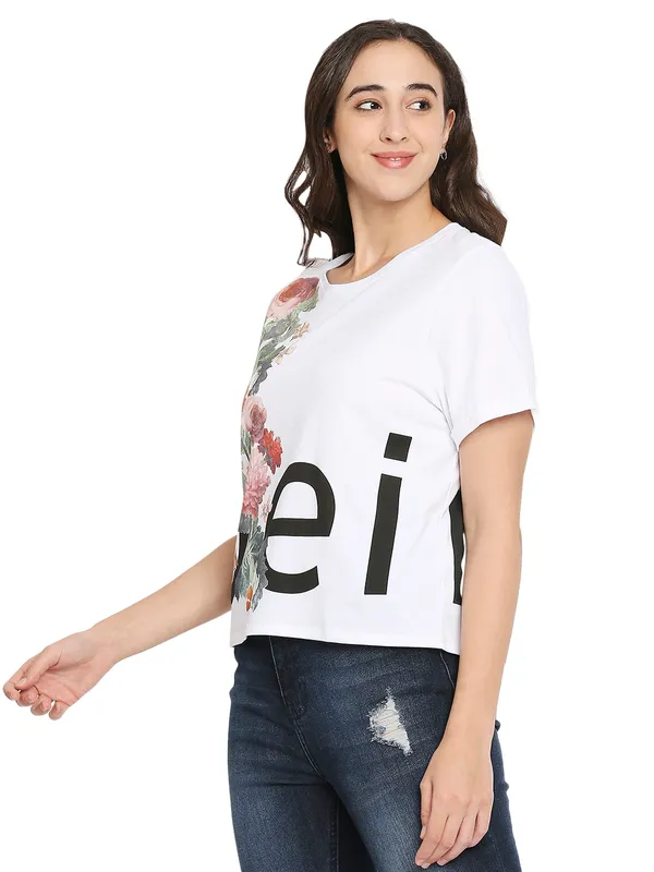 Being Human Boxy Crop Fit  Women Crew Neck T-Shirts-White