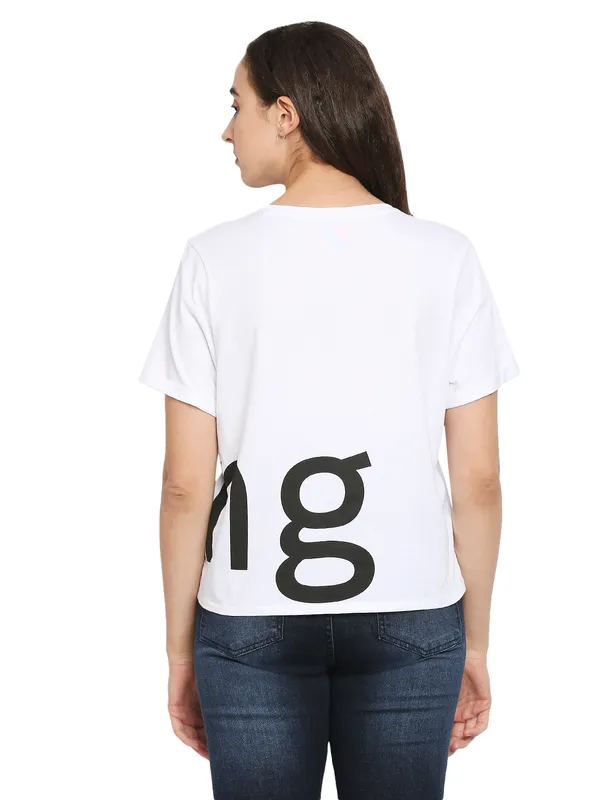 Being Human Boxy Crop Fit  Women Crew Neck T-Shirts-White