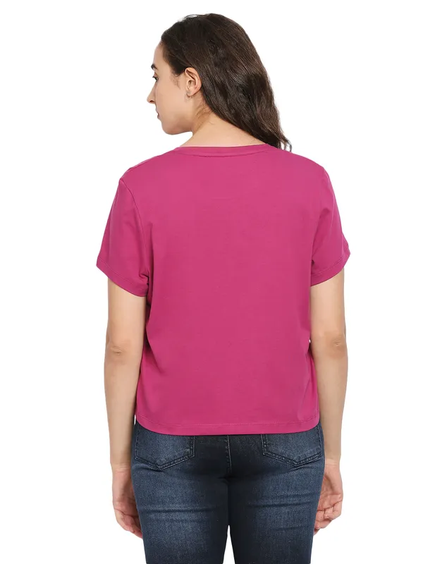 Being Human Clothing  Women Boxy Crop Fit Crew Neck T-Shirts-Fuchsia