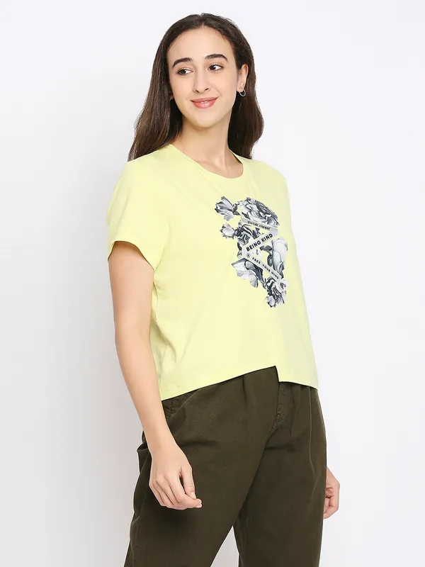 Being Human Clothing Women Boxy Crop Fit Crew Neck T-Shirts-Wax Yellow