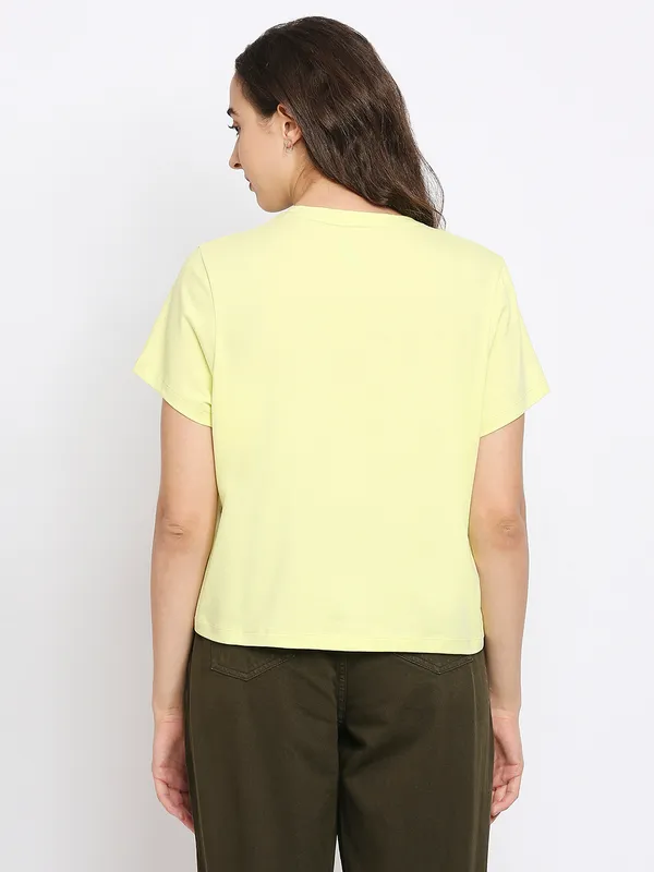 Being Human Clothing Women Boxy Crop Fit Crew Neck T-Shirts-Wax Yellow