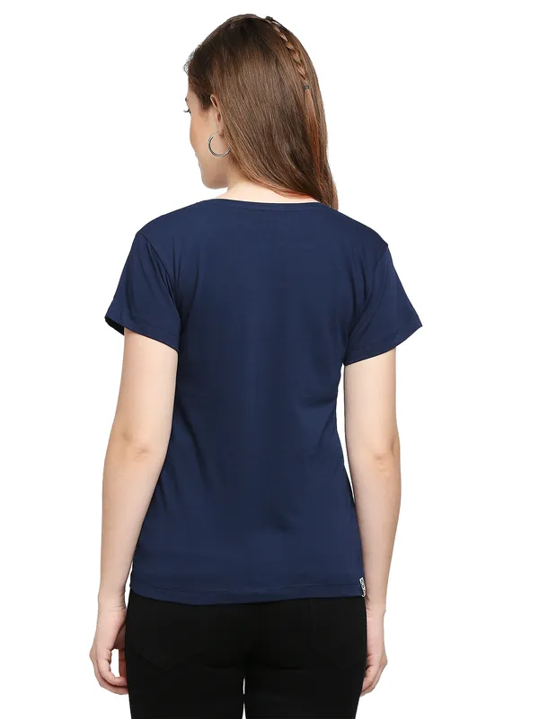 Being Human Easy Fit  Women Crew Neck T-Shirts-Midnight Navy