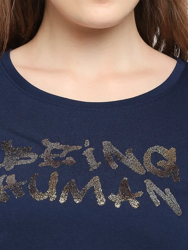 Being Human Easy Fit  Women Crew Neck T-Shirts-Midnight Navy