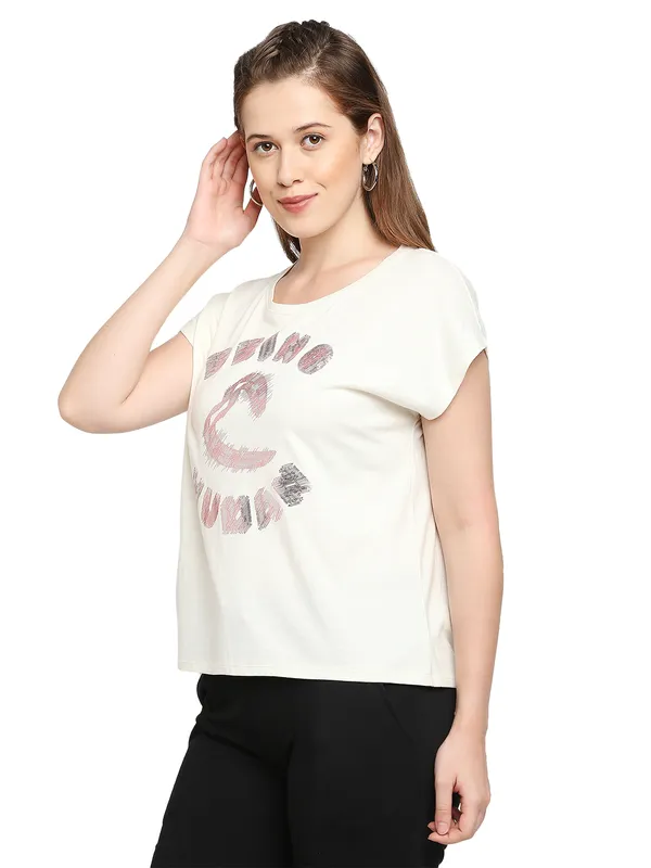 Being Human Easy Fit T-Shirt Women Crew Neck T-Shirts-Antique White