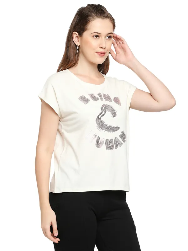 Being Human Easy Fit T-Shirt Women Crew Neck T-Shirts-Antique White