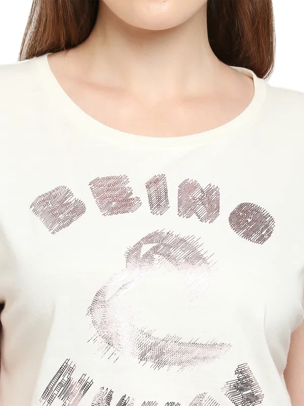 Being Human Easy Fit T-Shirt Women Crew Neck T-Shirts-Antique White