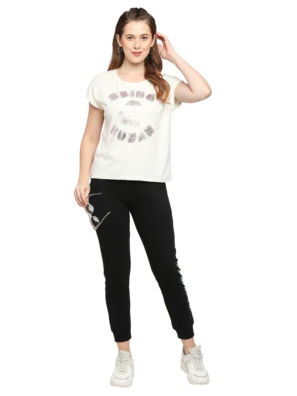 Being Human Easy Fit T-Shirt Women Crew Neck T-Shirts-Antique White