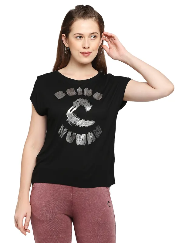 Being Human Easy Fit T-Shirt Women Crew Neck T-Shirts-Jet Black