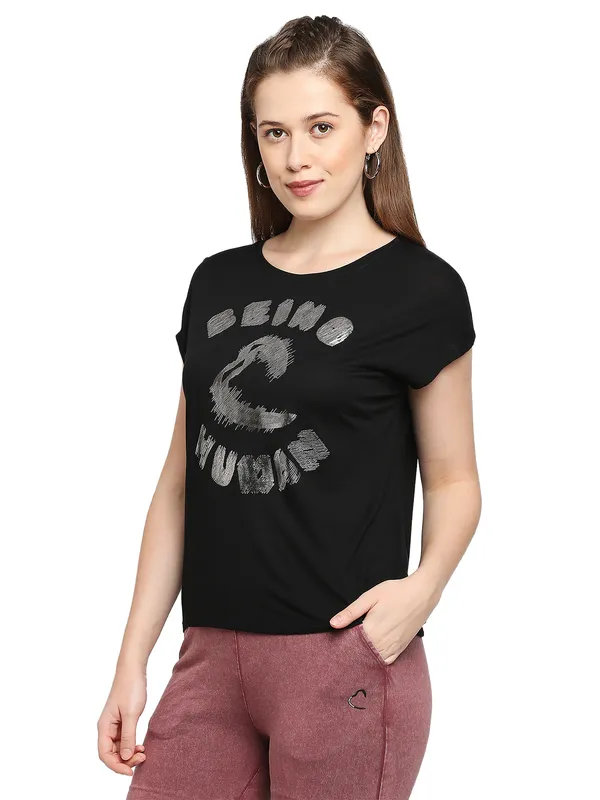 Being Human Easy Fit T-Shirt Women Crew Neck T-Shirts-Jet Black