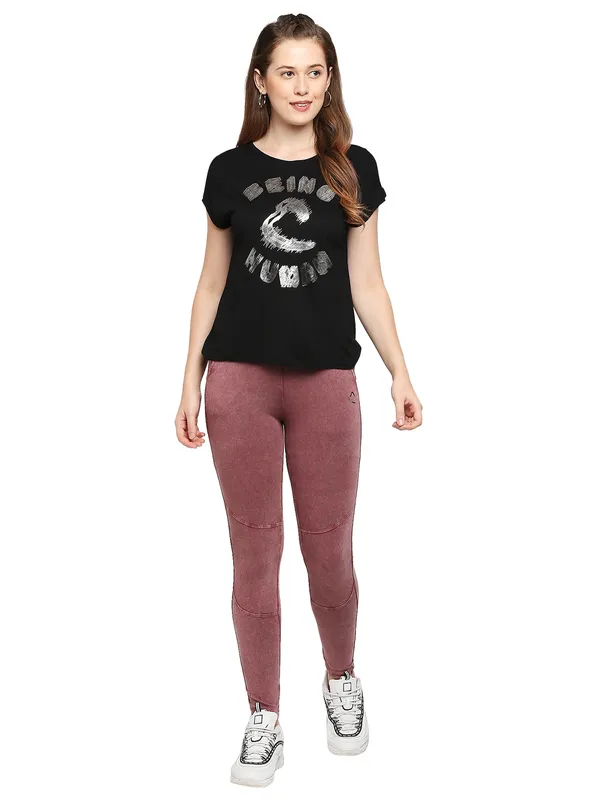 Being Human Easy Fit T-Shirt Women Crew Neck T-Shirts-Jet Black
