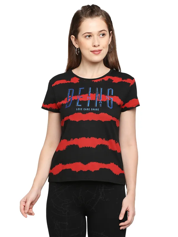 Being Human Boxy Fit  Women Crew Neck T-Shirts-Jet Black